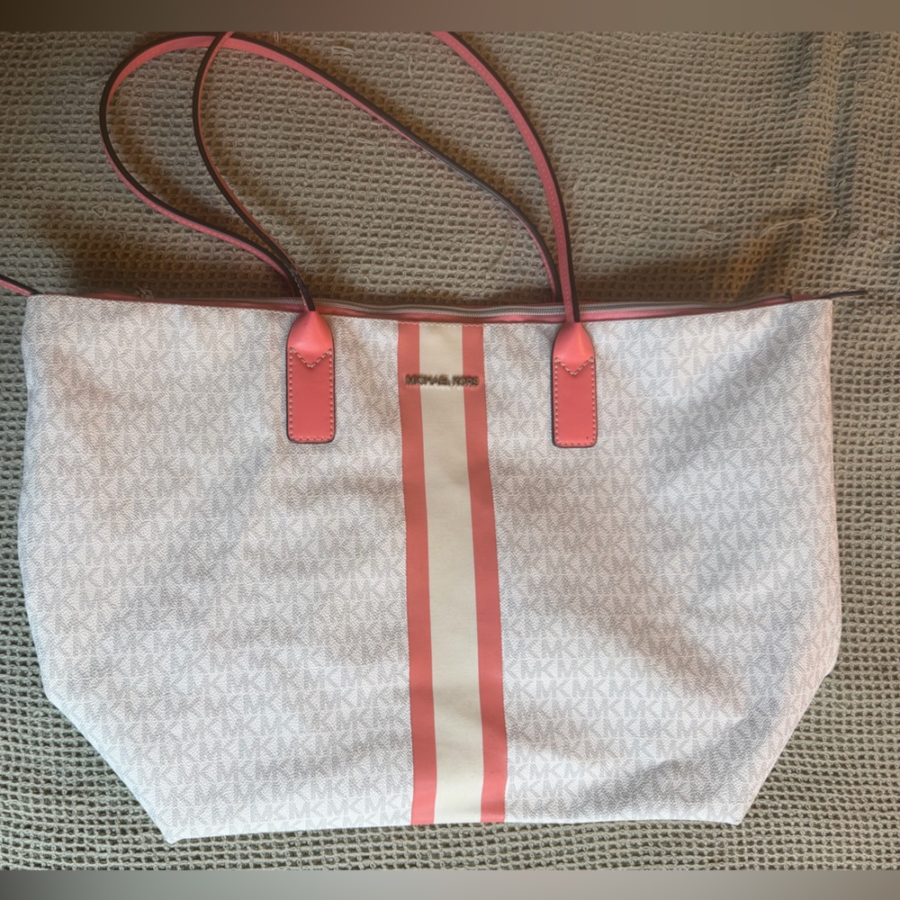 Michael Kors Pink and Cream Striped Tote